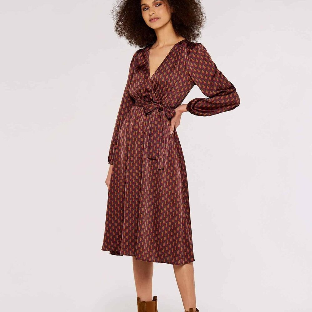 NWT: APRICOT Burgundy Geometric Midi Dress